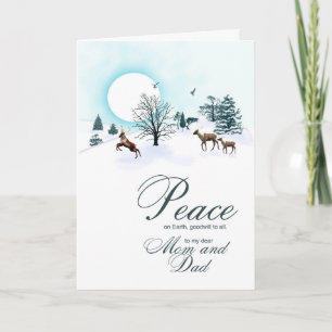 Mom and dad, Christmas scene with reindeer Holiday Card