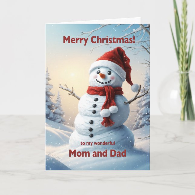 Mom and Dad Christmas Snowman  Holiday Card (Front)