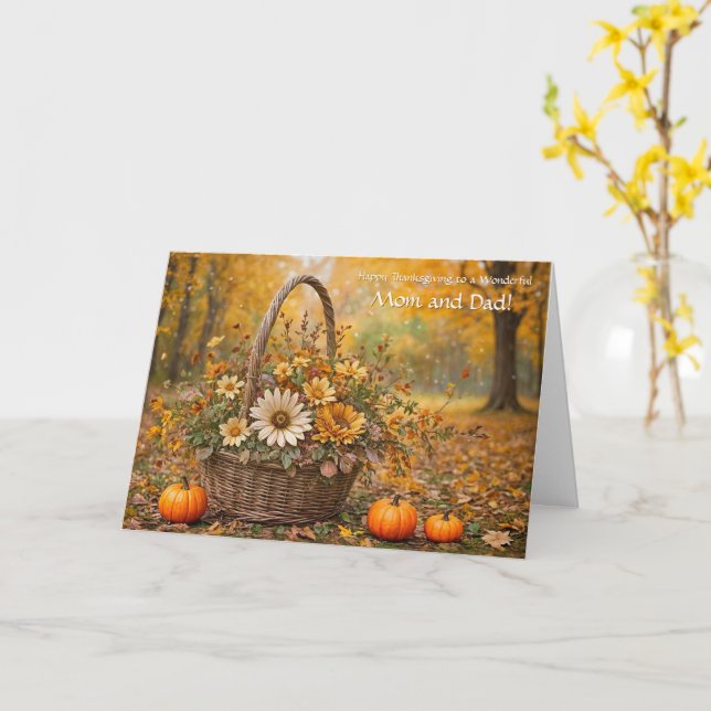 Mom and Dad Happy Thanksgiving with Fall Coloured  Card (Yellow Flower)