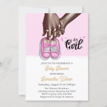Mom and Dad Holding Pink Girl Shoes Baby Shower