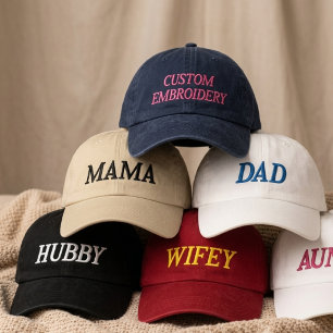 Mom and Dad Modern Wifey and Hubby Custom Script Embroidered Hat
