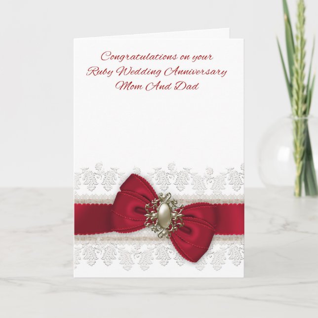Mom And Dad Ruby Wedding Anniversary Stylish Card (Front)