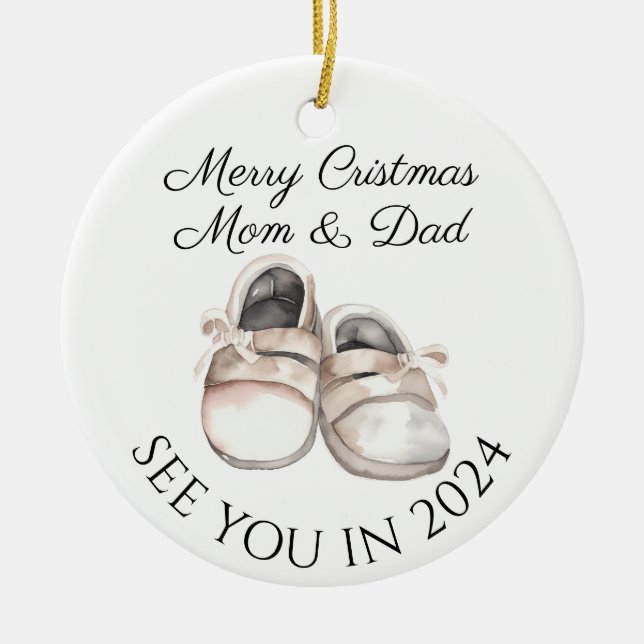 Mom and Dad to be new baby pregnancy announcement  Ceramic Ornament (Front)