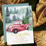 Mom and Dad Vintage Red Truck Christmas Tree Gold  Foil Holiday Card<br><div class="desc">Merry Christmas Mom and Dad personalized holiday card with luxury gold foil typography and traditional watercolor design with vintage red truck and christmas tree, set in a misty forest. Merry Christmas is lettered in festive calligraphy and the template is ready for you to personalize the rest of the wording as...</div>