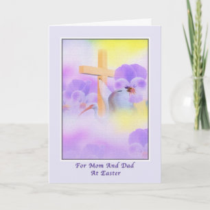 Mom and Dad's Easter Card with Flowers and Cross