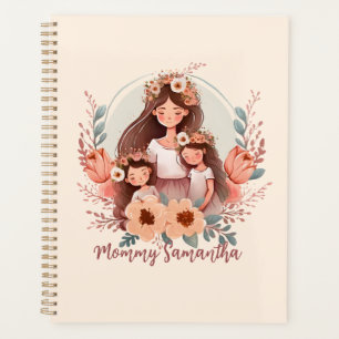 Mom and Daughters with Floral Background Planner