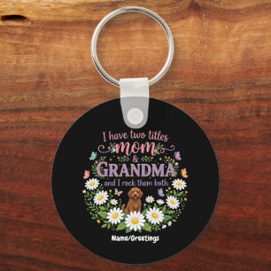 Mom and Grandma Two Titles Floral Dog Daisy Design Keychain