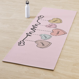 Mom and Kids Names Candy Heart Yoga Mat