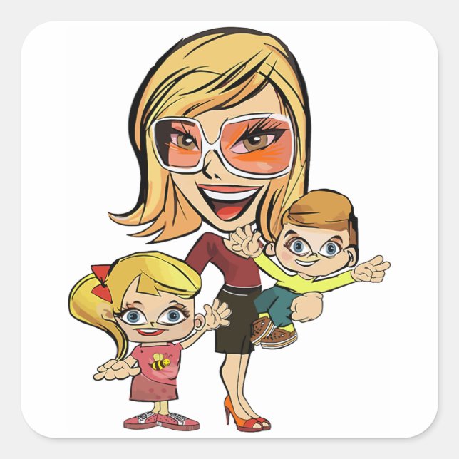 Mom and Kids Square Sticker (Front)