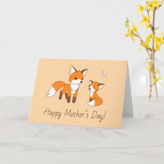Mom and Kit Fox Mother’s Day Peach Blank Card (Yellow Flower)