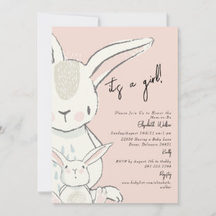 Mom and Me Rabbit Pink Baby Shower  Invitation