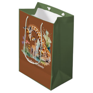 Mom and Me Watercolor Giraffe Baby Shower Medium Gift Bag