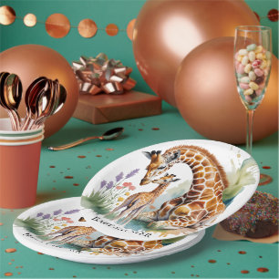 Mom and Me Watercolor Giraffe Baby Shower Paper Plate
