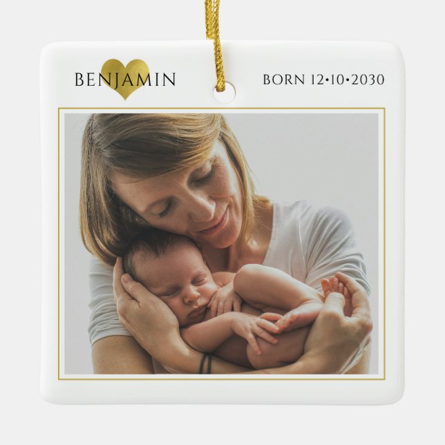 Mom And Newborn Photo Ceramic Ornament (Front)