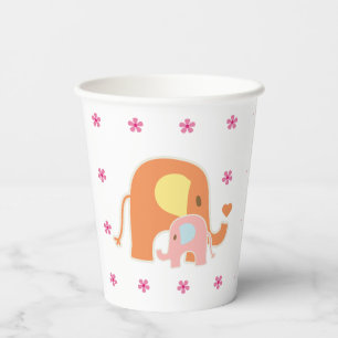 Mom and Pink Elephant Baby Shower  Paper Cups
