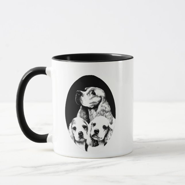 Mom and puppy dogs Cocker Spaniel art Mug (Left)