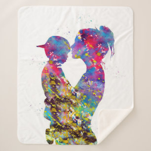 Mom And Son Colorfull Gifs Sherpa Blanket