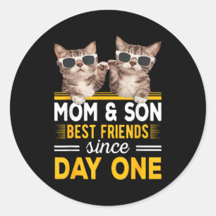 Mom and son friends since day one fist bump classic round sticker