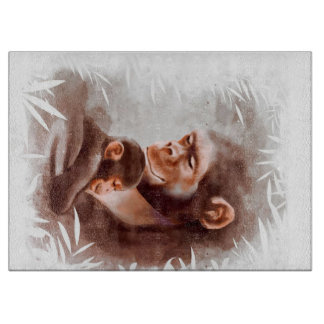 Mom And Son Monkey Paint, Monkey Family Birthday Cutting Board