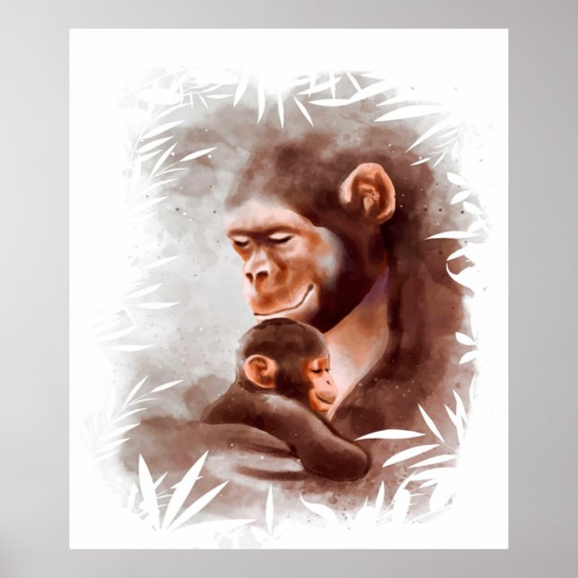Mom And Son Monkey Paint, Monkey Family Birthday Poster (Front)