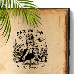 Mom and son with book Custom ex libris Self-inking Stamp