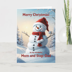 Mom and Step Dad Christmas Snowman  Holiday Card