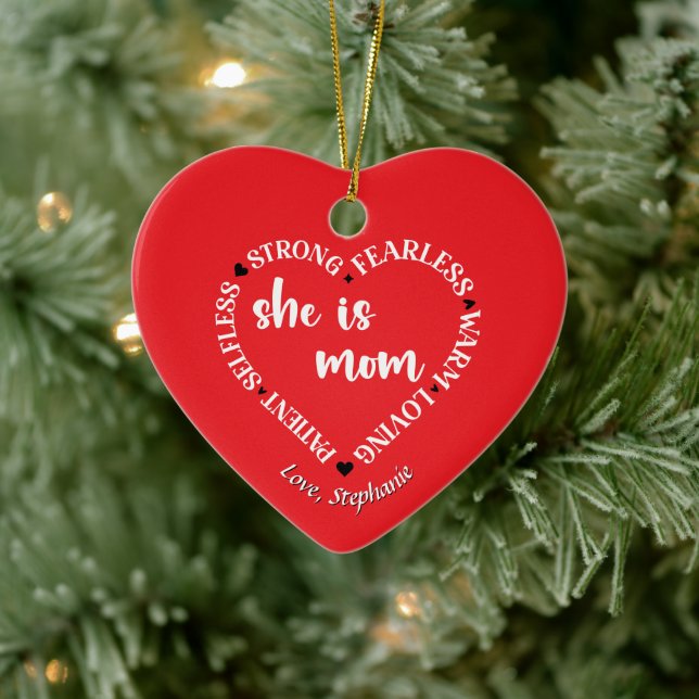 Mom Appreciation Quote Red Heart Personalize Ceramic Ornament (Tree)