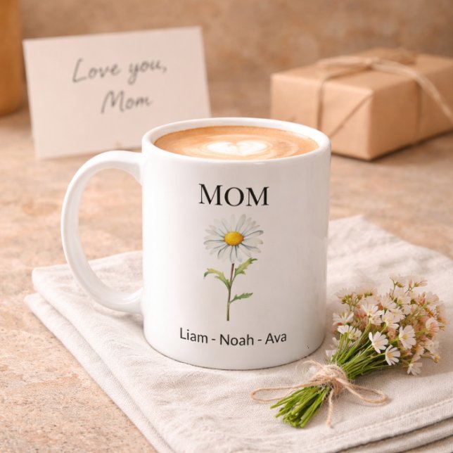 Mom April Birth Flower with Kids Names Coffee Mug (Creator Uploaded)