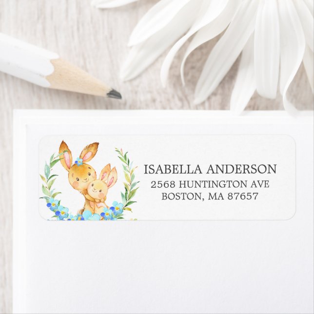 Mom & Baby Bunny Baby Shower Address Label (Insitu)