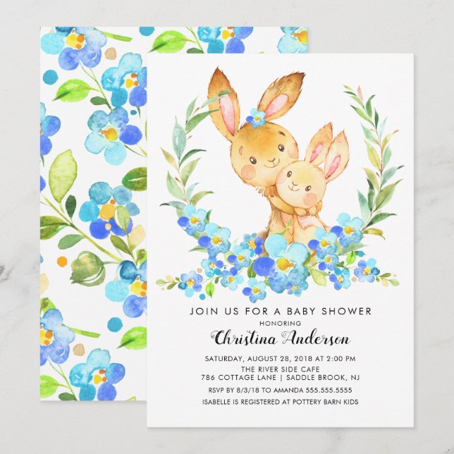 Mom & Baby Bunny Baby Shower Invitation (Front/Back)