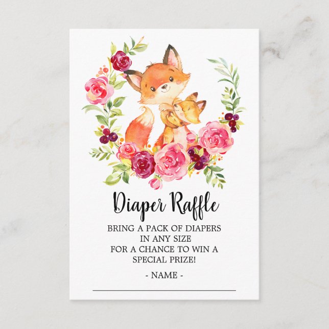 Mom Baby bunny Fox Shower Diaper Raffle Ticket Enclosure Card (Front)
