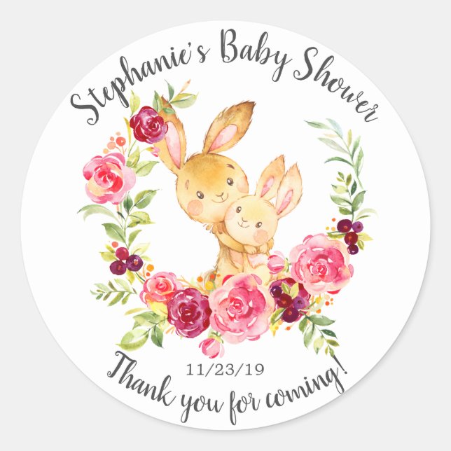 Mom & Baby Bunny Rabbit Shower Favour Sticker (Front)
