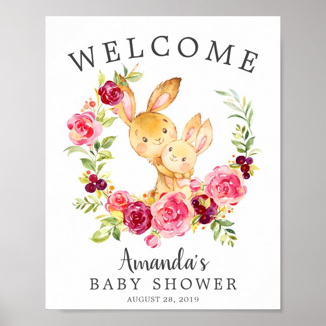 Mom & Baby Bunny Welcome Baby Shower Poster (Front)
