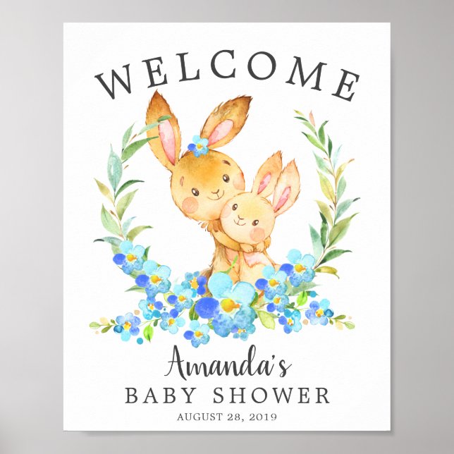 Mom & Baby Bunny Welcome Baby Shower Poster (Front)