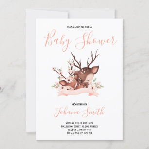 Mom Baby Deer Pink Baby Shower Invitation