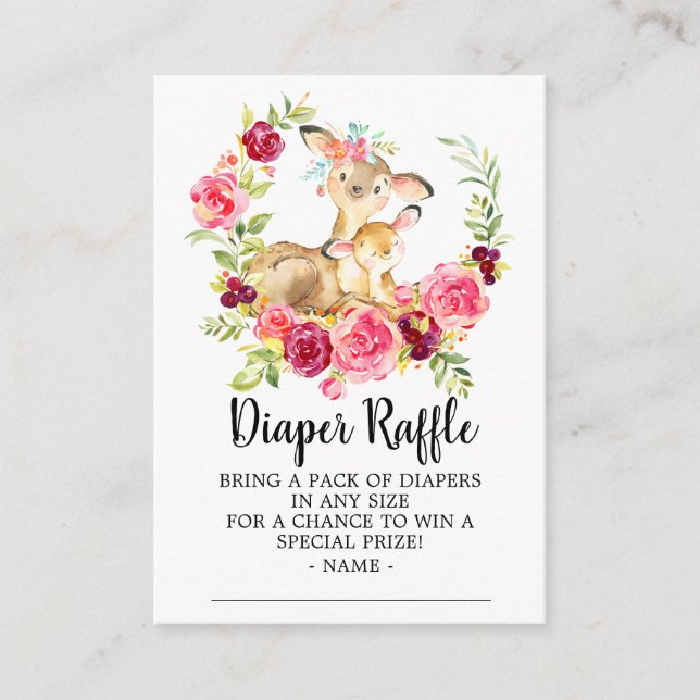 Mom & Baby Deer Shower Diaper Raffle Ticket Enclosure Card (Front)