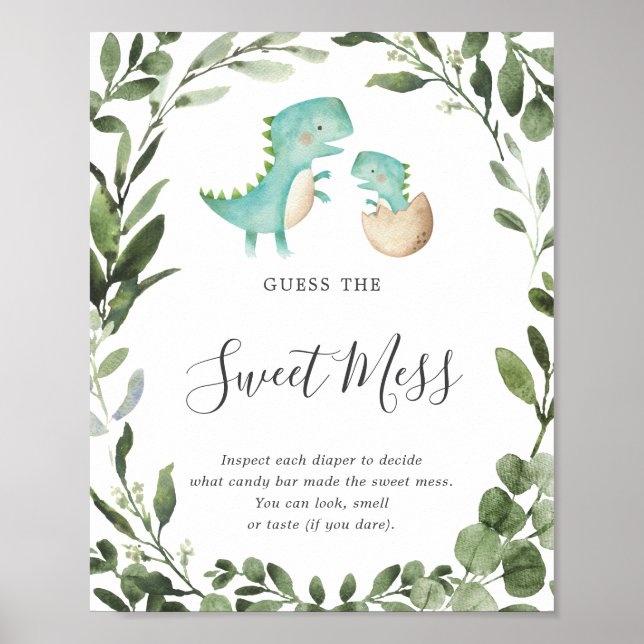 Mom Baby Dinosaur Baby Shower Guess The Sweet Mess Poster (Front)