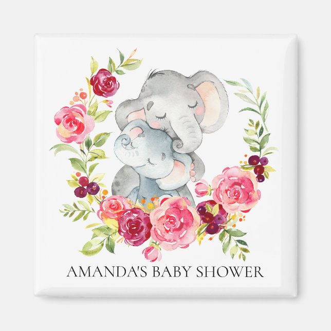 Mom & Baby Elephant Baby Shower Favour Magnet (Front)