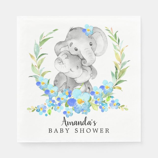 Mom & Baby Elephant Boys Shower Paper Napkins (Front)