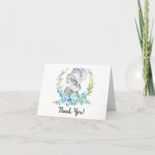 Mom & Baby Elephant Boys Shower Thank You Note Card