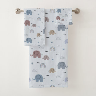 Mom & Baby Elephant Pattern Bath Towel Set