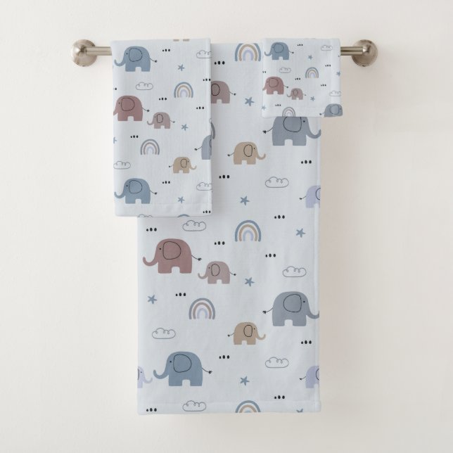 Mom & Baby Elephant Pattern Bath Towel Set (Insitu)