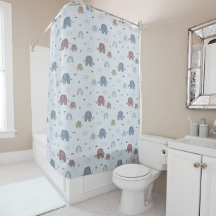 Mom & Baby Elephant Pattern Shower Curtain