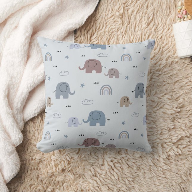 Mom & Baby Elephant Pattern  Throw Pillow (Blanket)