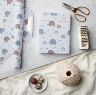 Mom & Baby Elephant Pattern Wrapping Paper Roll
