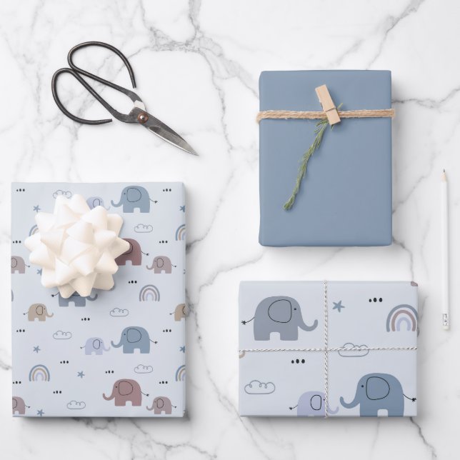 Mom & Baby Elephant Pattern Wrapping Paper Sheets (Front)