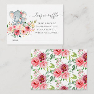 Mom & Baby Elephant Shower Diaper Raffle Ticket Enclosure Card