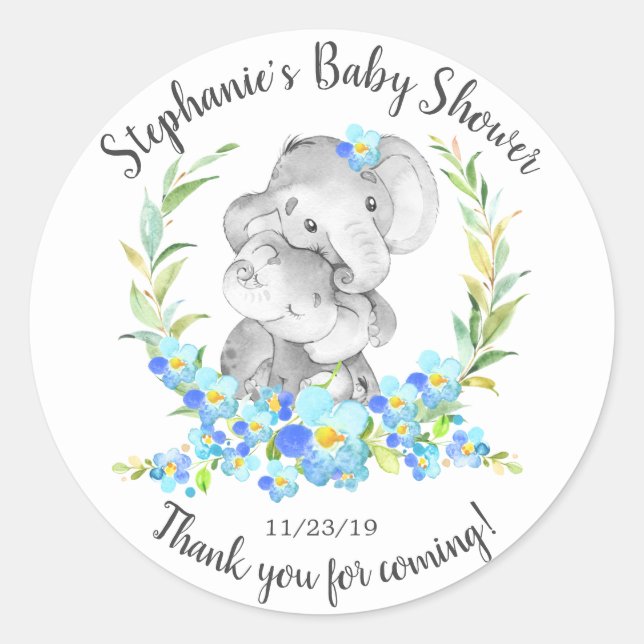 Mom & Baby Elephant  Shower Favour Sticker (Front)