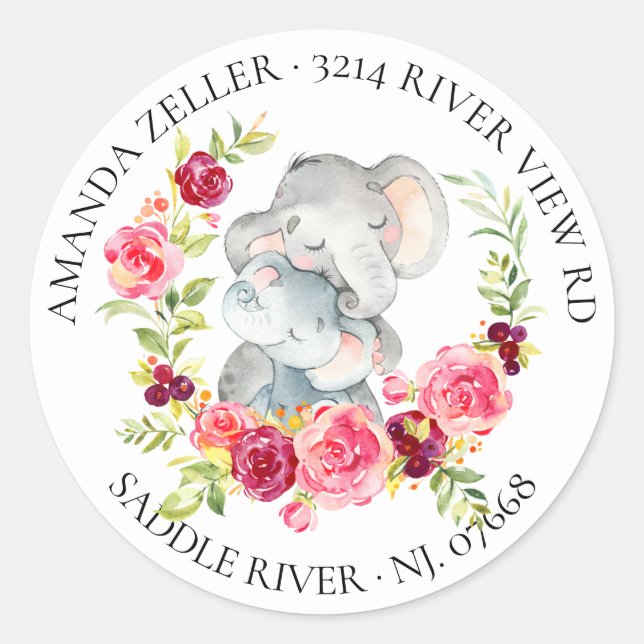 Mom & Baby Elephant Shower Return Address Label (Front)