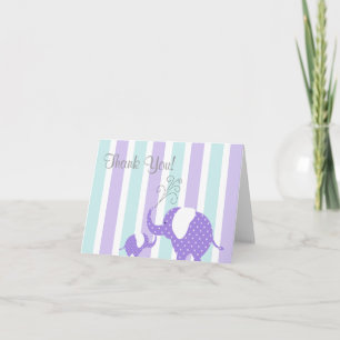 Mom & Baby Elephant Thank You Card- Aqua & Purple Card